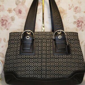 Coach Vintage Y2K Soho Hamptons Black Leather Signature Satchel Tote Bag #F10928
